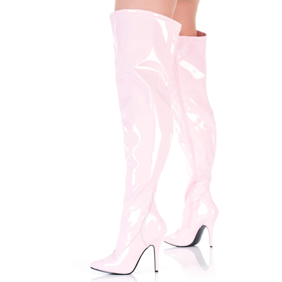 Pleaser Overkneestiefel Weitschaft Rosa Lack Seduce-3000Wc Clearance