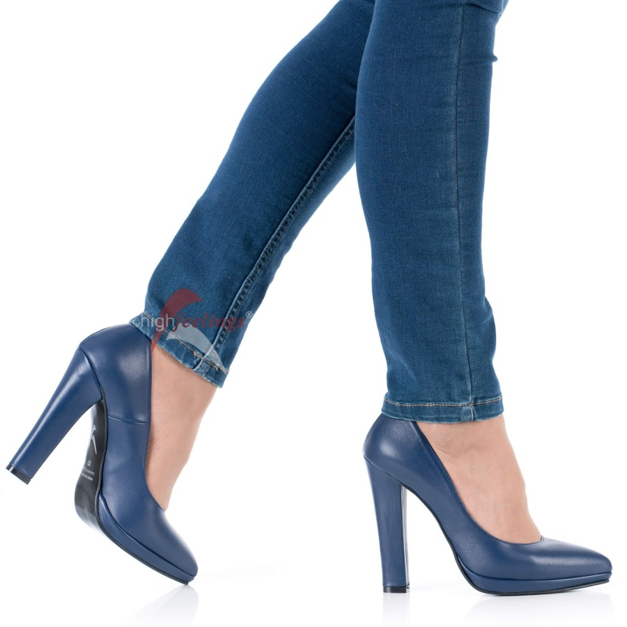 high feelings High Heels Pumps Blau Leder Blockabsatz New